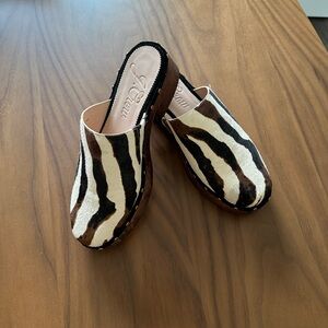 J. Crew Zebra-Print Calf Hair Clogs in Black, Brown & White